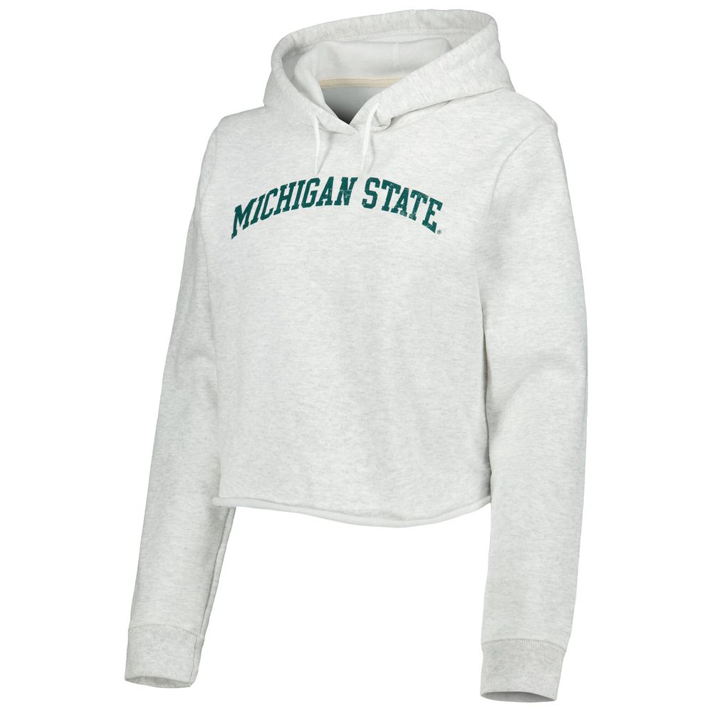 Women's League Collegiate Wear Ash Michigan State Spartans 2-Hit 1636 Cropped Pullover Hoodie