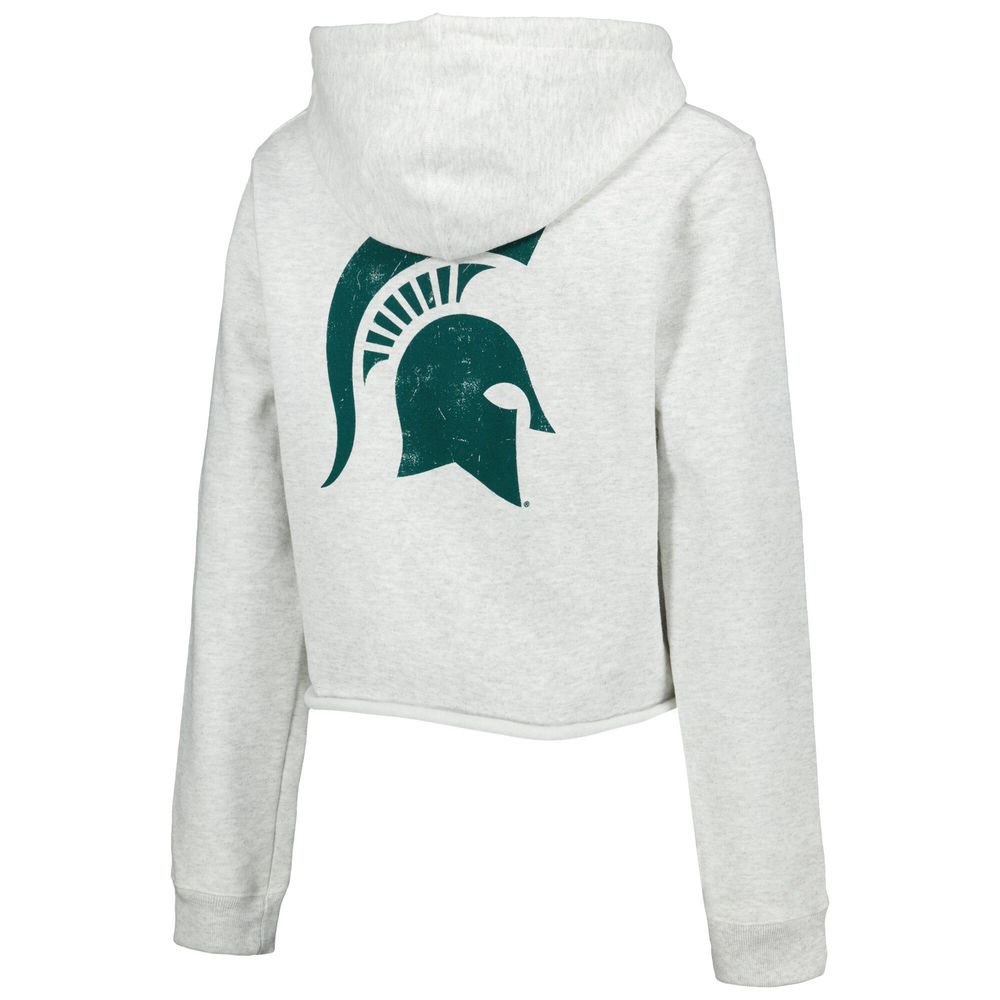 Women's League Collegiate Wear Ash Michigan State Spartans 2-Hit 1636 Cropped Pullover Hoodie