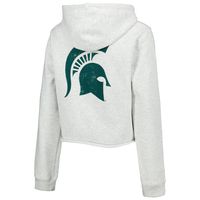 Women's League Collegiate Wear Ash Michigan State Spartans 2-Hit 1636 Cropped Pullover Hoodie