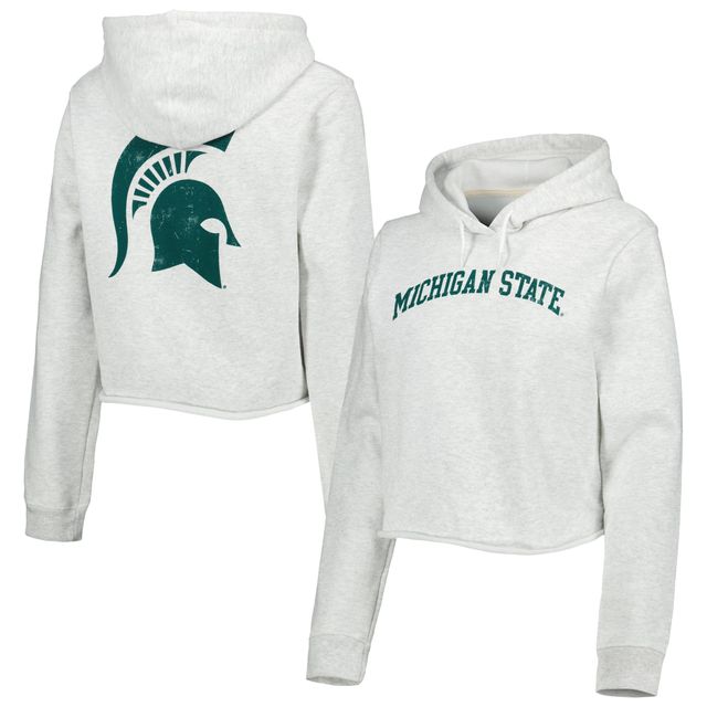 Sweat à capuche court pour femme League Collegiate Wear Ash Michigan State Spartans 2-Hit 1636