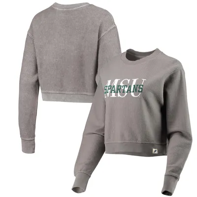 Michigan State Spartans League Collegiate Wear Women's Classic Corded Timber Crop Pullover Sweatshirt - Brown