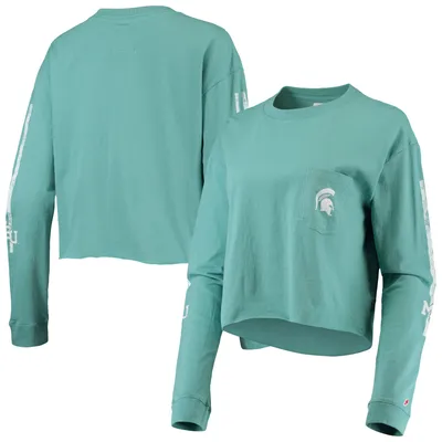 Michigan State Spartans League Collegiate Wear Women's Clothesline Cotton Midi Crop Long Sleeve T-Shirt - Green