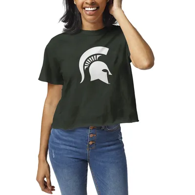 Michigan State Spartans League Collegiate Wear Women's Clothesline Crop T-Shirt - Green
