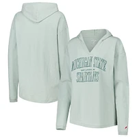 Women's League Collegiate Wear Green Michigan State Spartans Slub Long Sleeve V-Neck Hoodie T-Shirt