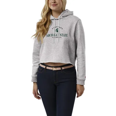 Michigan State Spartans League Collegiate Wear Women's 1636 Cropped Pullover Hoodie - Heather Gray