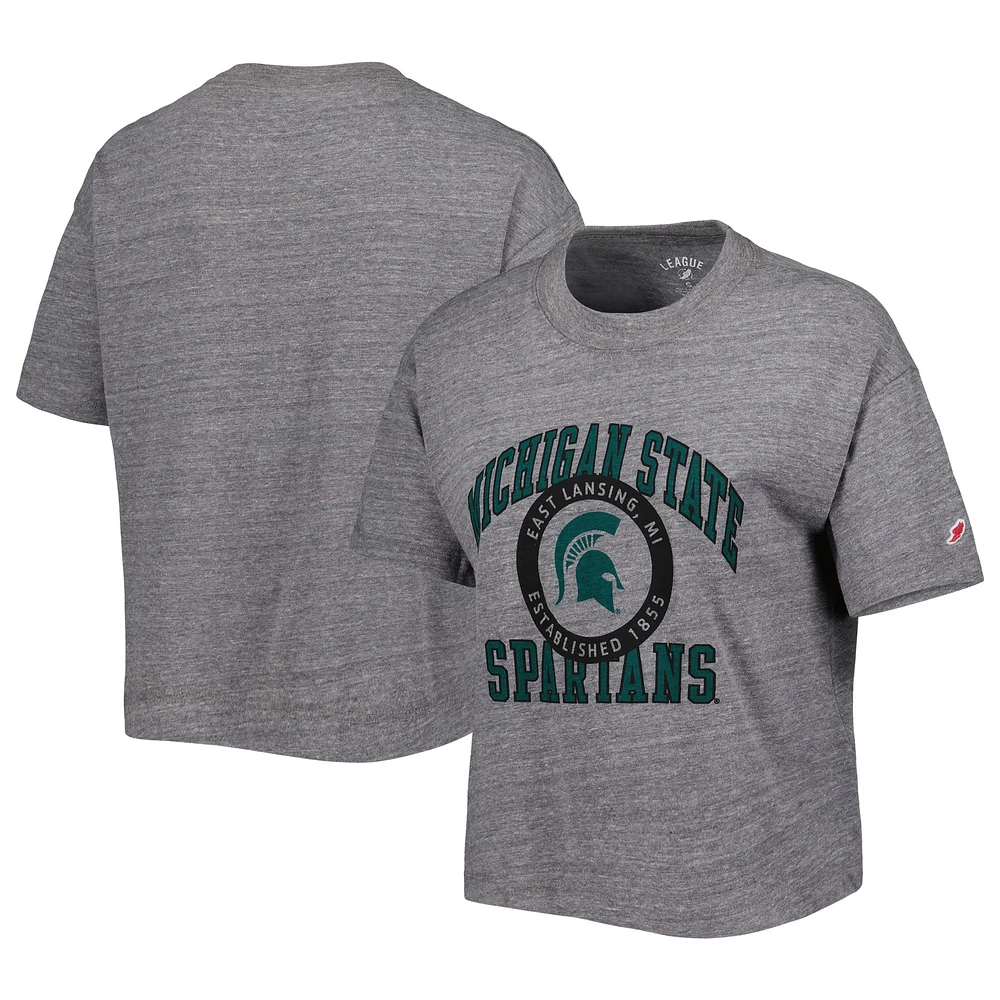 Women's League Collegiate Wear Heather Gray Michigan State Spartans Intramural Midi Seal Tri-Blend T-Shirt