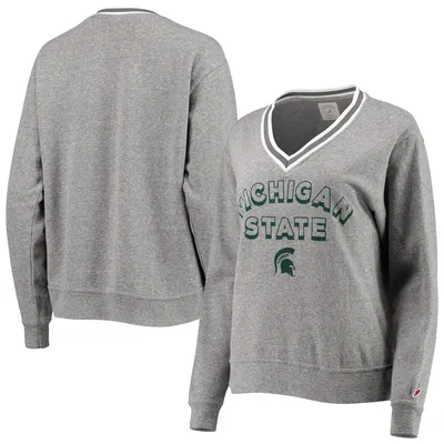 Michigan State Spartans League Collegiate Wear Women's Victory Springs Tri-Blend V-Neck Pullover Sweatshirt - Heathered Gray