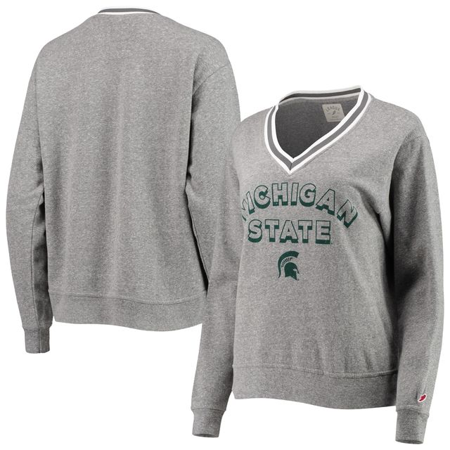 Sweat-shirt à col en V tri-mélange pour femmes League Collegiate Wear Michigan State Spartans Victory Springs gris chiné