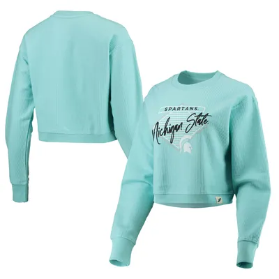 Michigan State Spartans League Collegiate Wear Women's Corded Timber Crop Pullover Sweatshirt - Light Blue