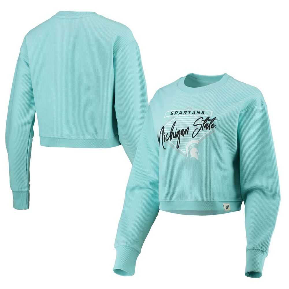 Women's League Collegiate Wear Light Blue Michigan State Spartans Corded Timber Crop Pullover Sweatshirt