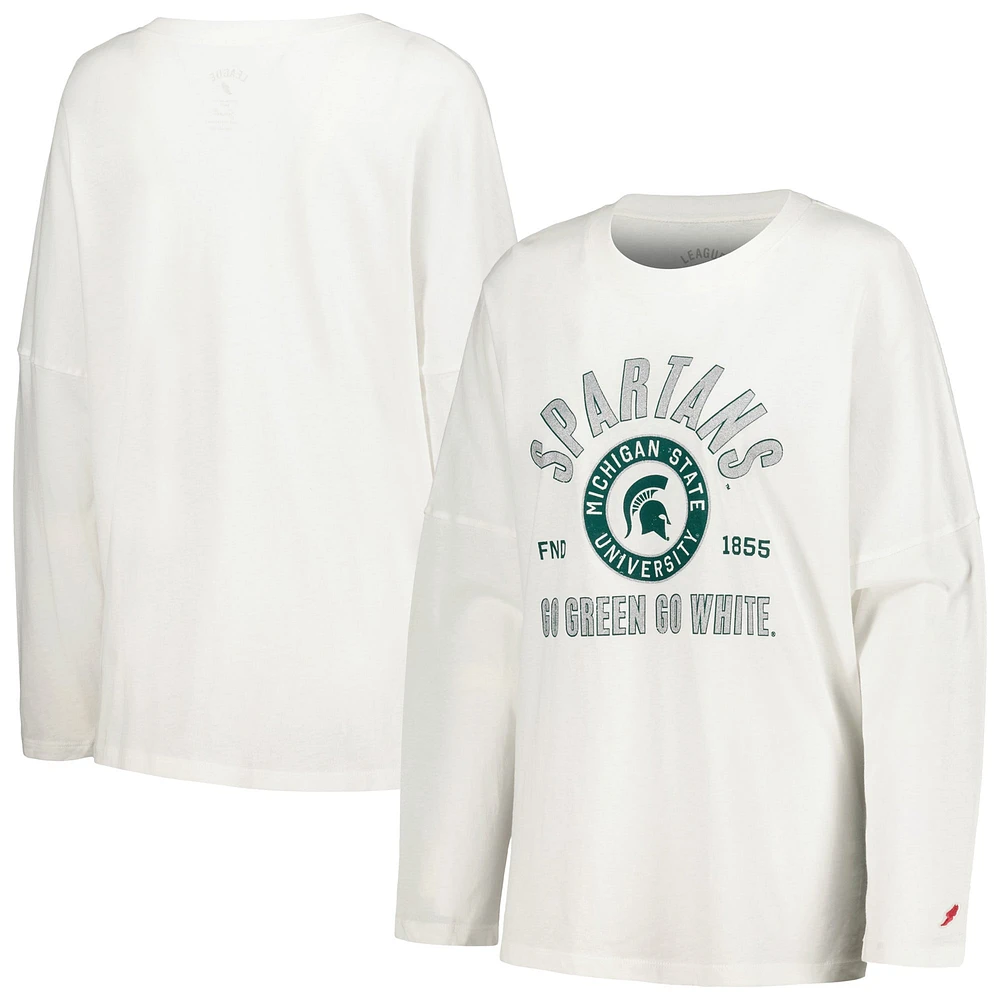 T-shirt surdimensionné à manches longues blanc avec corde linge des Spartans de l'État du Michigan la League Collegiate Wear pour femmes