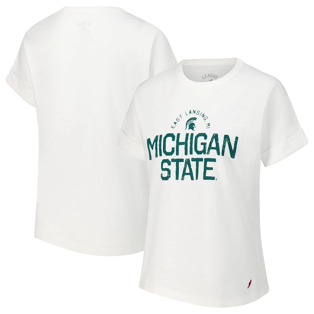 Women's League Collegiate Wear White Michigan State Spartans Slub Rolled Cuff T-Shirt