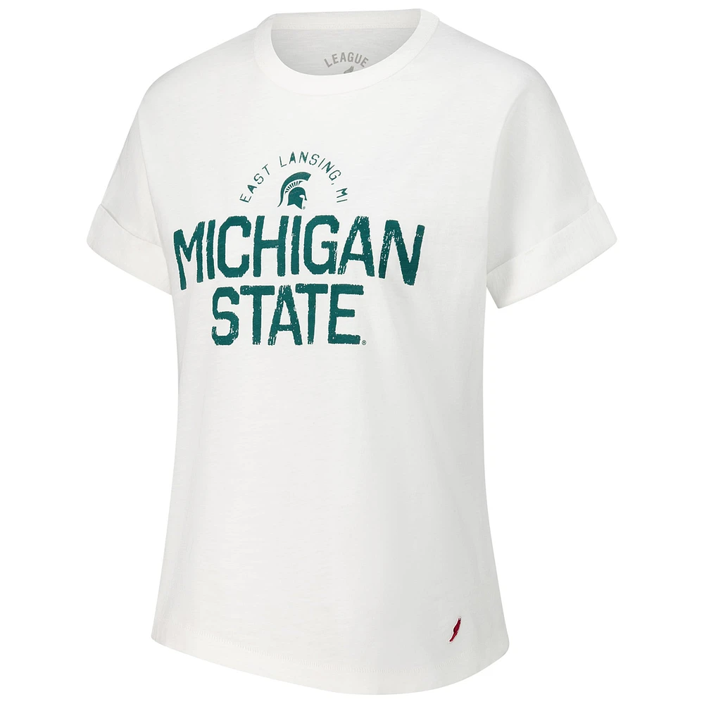 Women's League Collegiate Wear White Michigan State Spartans Slub Rolled Cuff T-Shirt