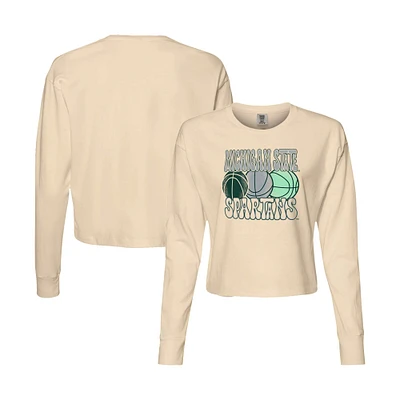 Women's Natural Michigan State Spartans Comfort Colors Basketball Cropped Long Sleeve T-Shirt