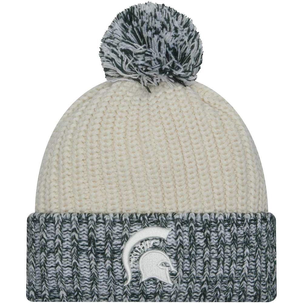 Bonnet en tricot à revers frais Michigan State Spartans New Era pour femme avec pompon