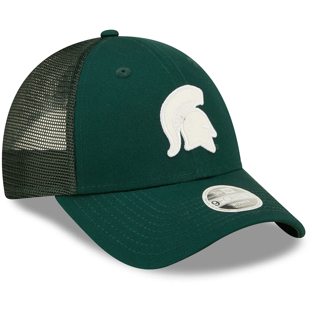 Women's New Era Green Michigan State Spartans 9FORTY Logo Spark Trucker Snapback Hat