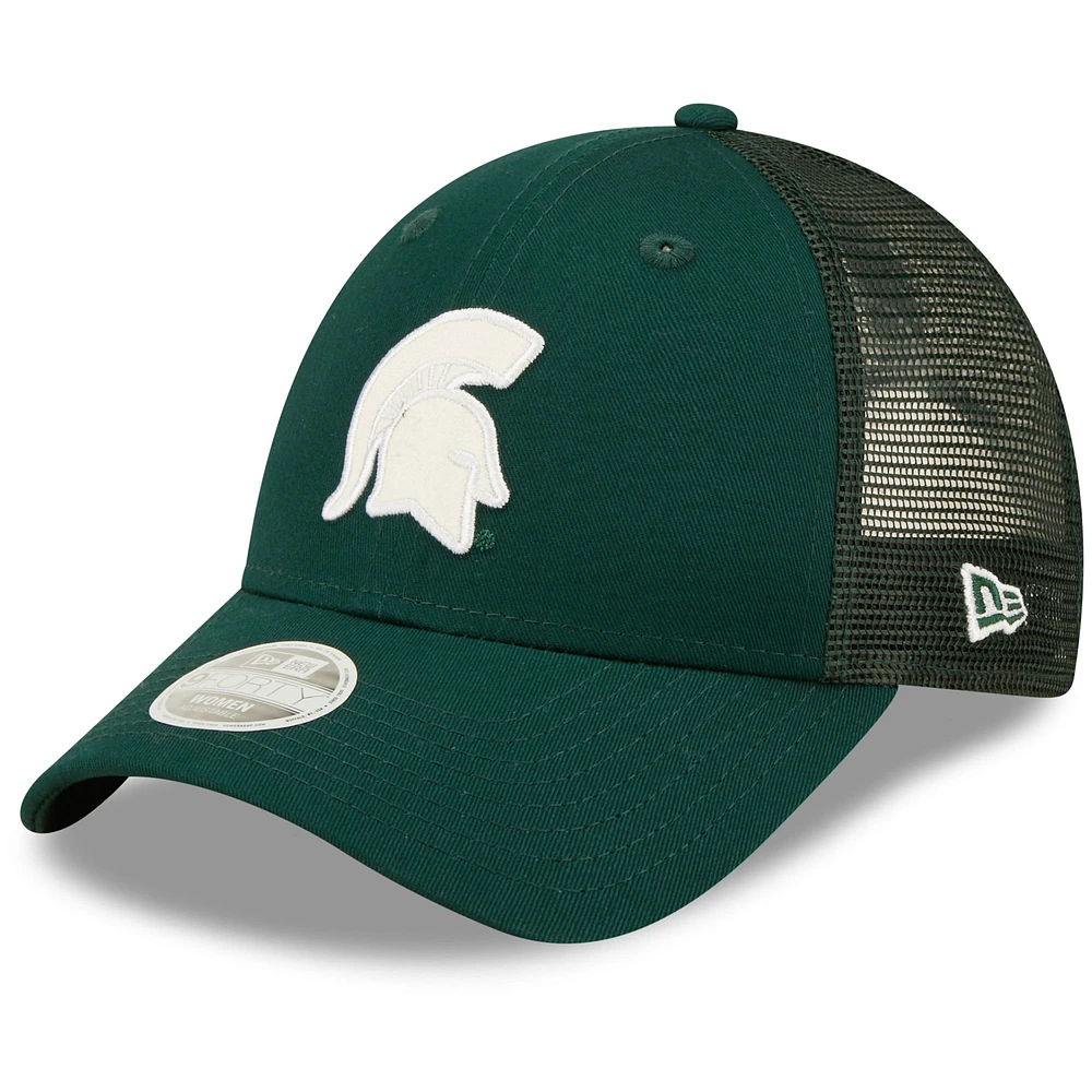 Casquette Snapback verte avec logo Spark Trucker des Spartans de l'État du Michigan New Era pour femme