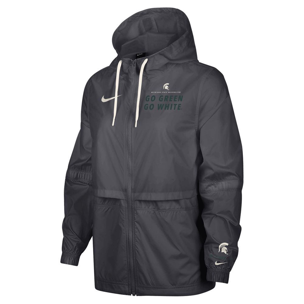 Women's Nike Anthracite Michigan State Spartans 2-Hit Windrunner Performance Full-Zip Jacket