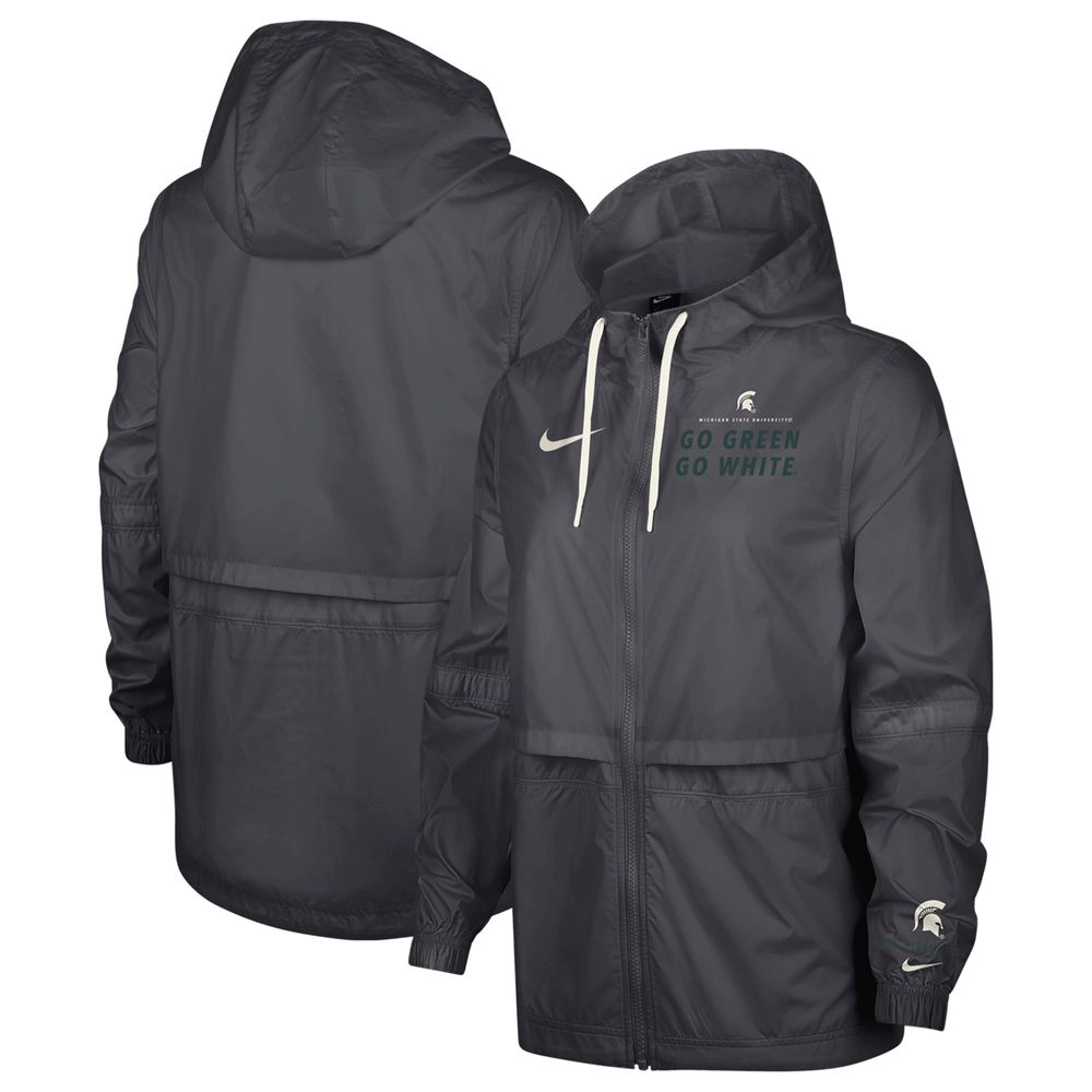 Women's Nike Anthracite Michigan State Spartans 2-Hit Windrunner Performance Full-Zip Jacket