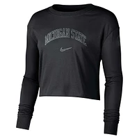 T-shirt court à manches longues et logo Michigan State Spartans 2-Hit Nike pour femme, noir