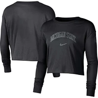 T-shirt court à manches longues et logo Michigan State Spartans 2-Hit Nike pour femme, noir