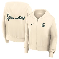 Sweat à capuche court Nike crème Michigan State Spartans pour femme avec fermeture éclair intégrale