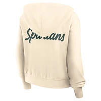 Sweat à capuche court Nike crème Michigan State Spartans pour femme avec fermeture éclair intégrale