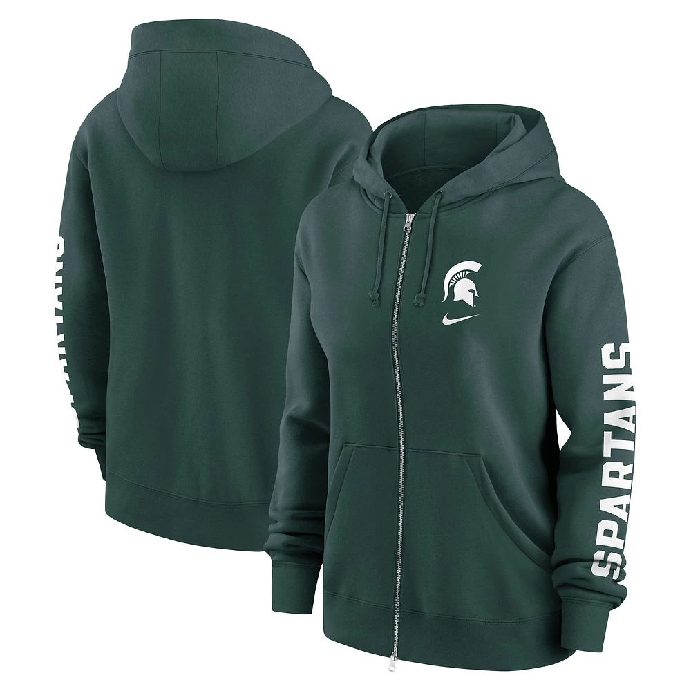 Women's Nike  Green Michigan State Spartans Oversize Lockup Phoenix Full-Zip Hoodie Jacket