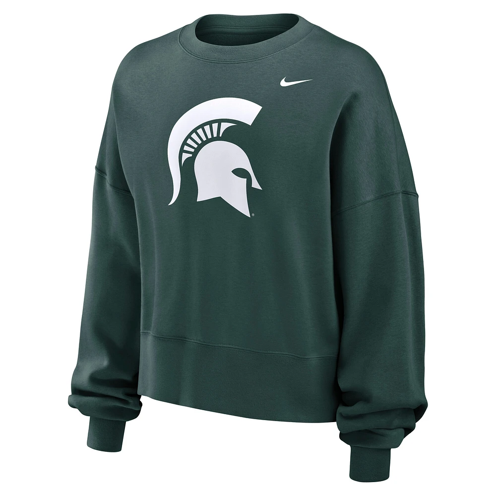 Women's Nike Green Michigan State Spartans Oversized Essential Pullover Sweatshirt