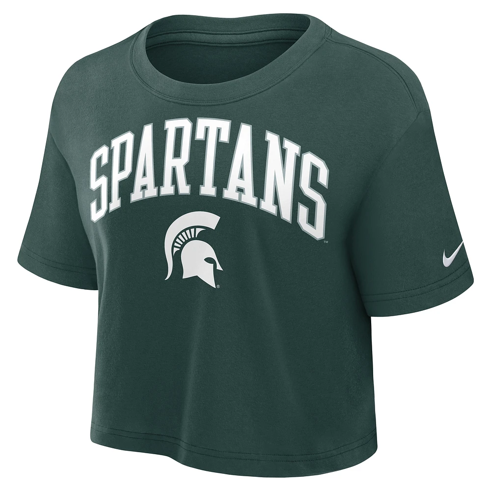 Women's Nike Green Michigan State Spartans Power Pursuit Athletic Prep Arch Performance Cropped T-Shirt