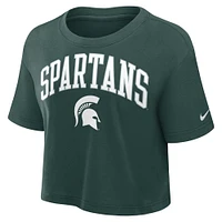 Women's Nike Green Michigan State Spartans Power Pursuit Athletic Prep Arch Performance Cropped T-Shirt