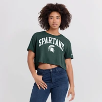 Women's Nike Green Michigan State Spartans Power Pursuit Athletic Prep Arch Performance Cropped T-Shirt