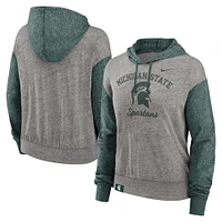 Women's Nike Heather Gray/Green Michigan State Spartans Blitz Color Block Legacy Pullover Hoodie