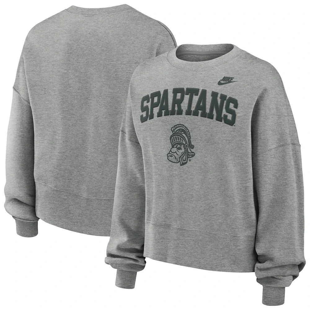 Sweat-shirt classique surdimensionné Nike Michigan State Spartans gris chiné pour femme