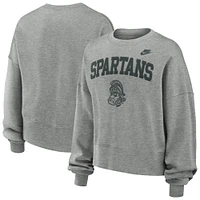 Sweat-shirt classique surdimensionné Nike Michigan State Spartans gris chiné pour femme