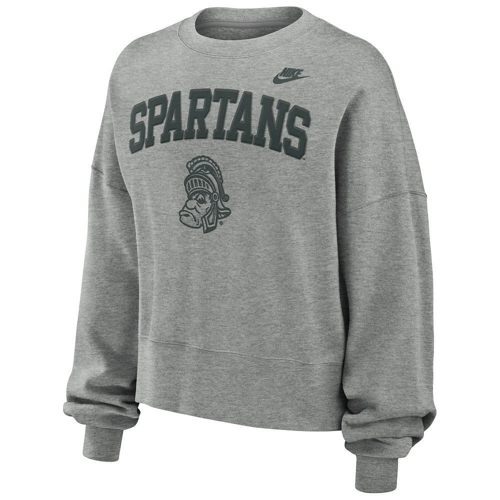 Sweat-shirt classique surdimensionné Nike Michigan State Spartans gris chiné pour femme