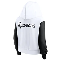 Sweat à capuche Nike blanc Michigan State Spartans pour femme, coupe courte, fermeture éclair intégrale, motif color-block et inscription Beyond Capability