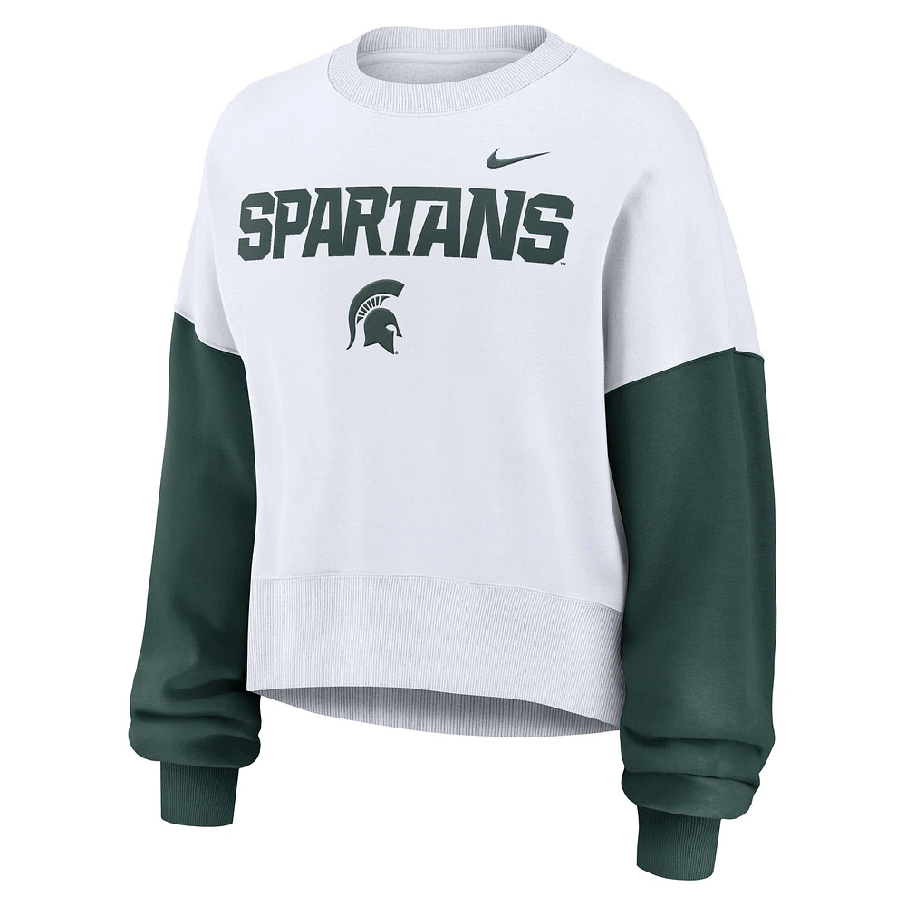 Sweat-shirt oversize à blocs de couleurs blanc pour femme des Spartans l'État du Michigan Nike