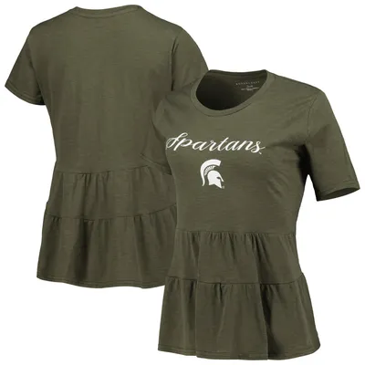 Michigan State Spartans Women's Willow Ruffle-Bottom T-Shirt - Olive