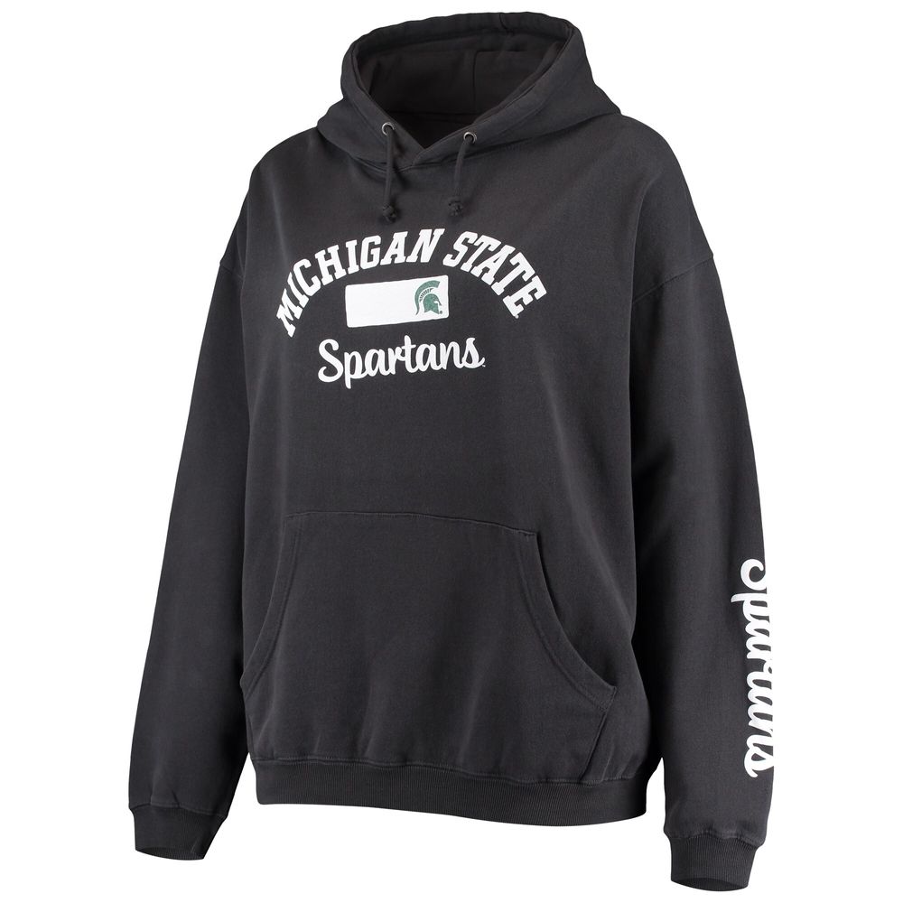 Women's Pressbox Black Michigan State Spartans Rock n Roll Super Oversized Pullover Hoodie