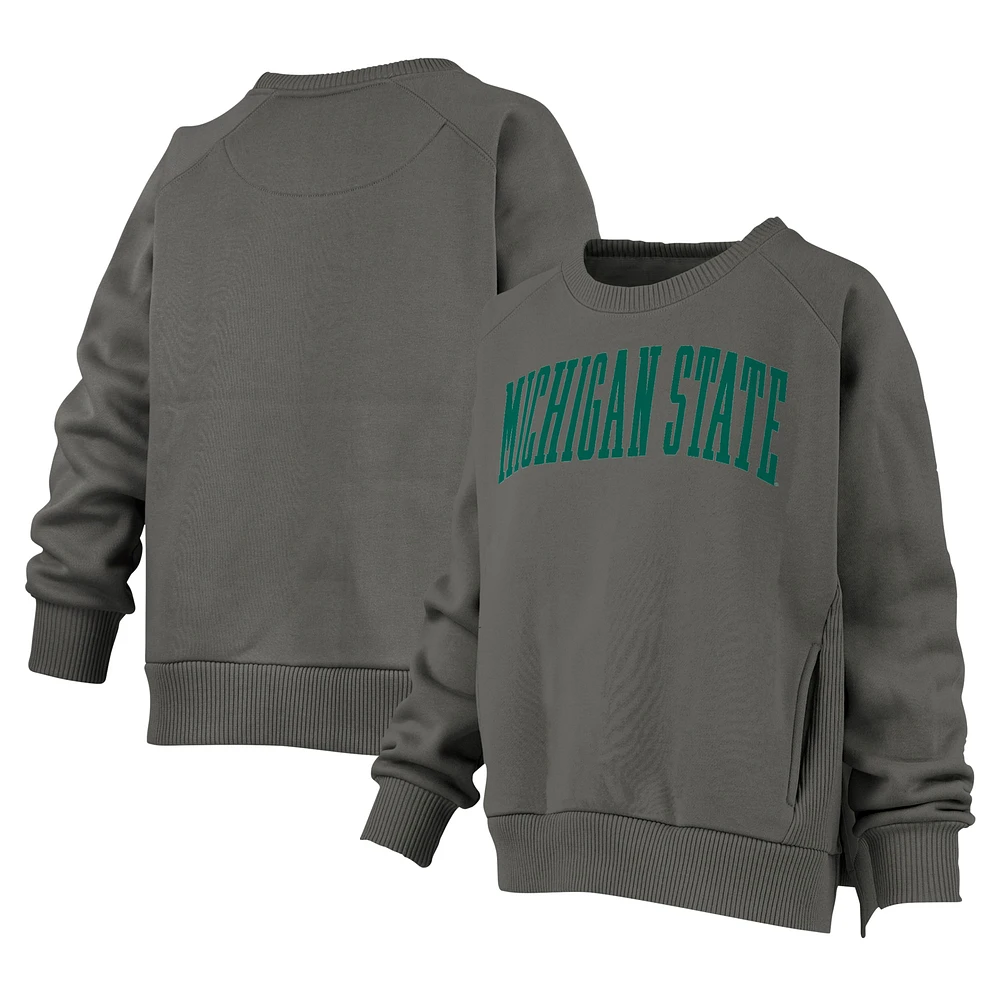 Sweat-shirt à manches raglan poches pour femme Pressbox Charcoal Michigan State Spartans