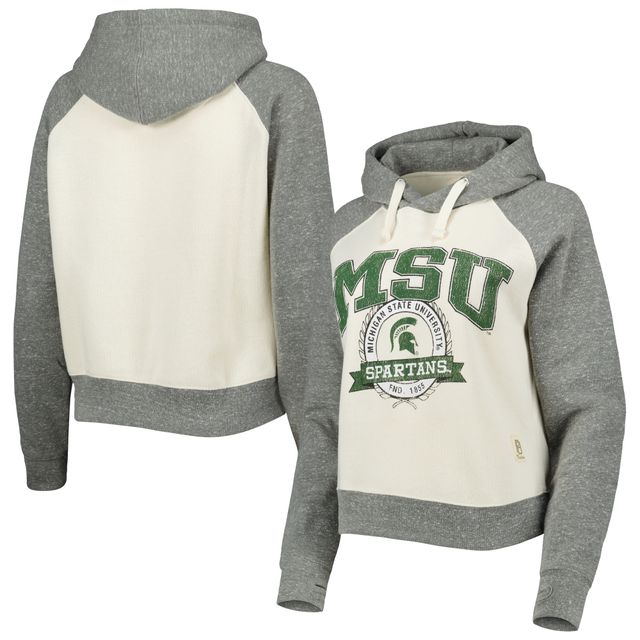 Sweat à capuche Pressbox crème/gris chiné pour femmes Michigan State Spartans Cody Tri-Bend Raglan