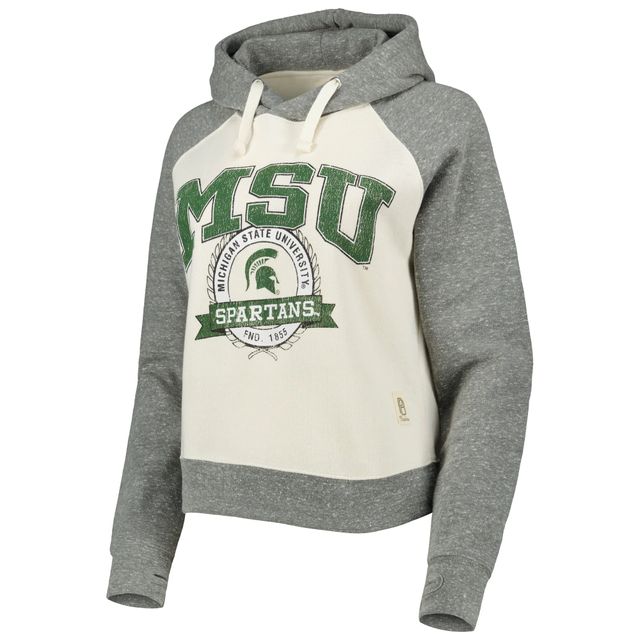 Sweat à capuche Pressbox crème/gris chiné pour femmes Michigan State Spartans Cody Tri-Bend Raglan