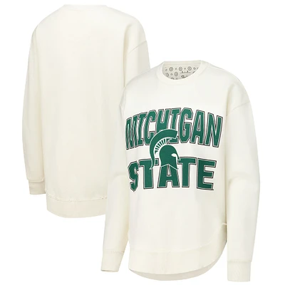 Women's Pressbox  Cream Michigan State Spartans Poncho Fleece Crew Sweatshirt