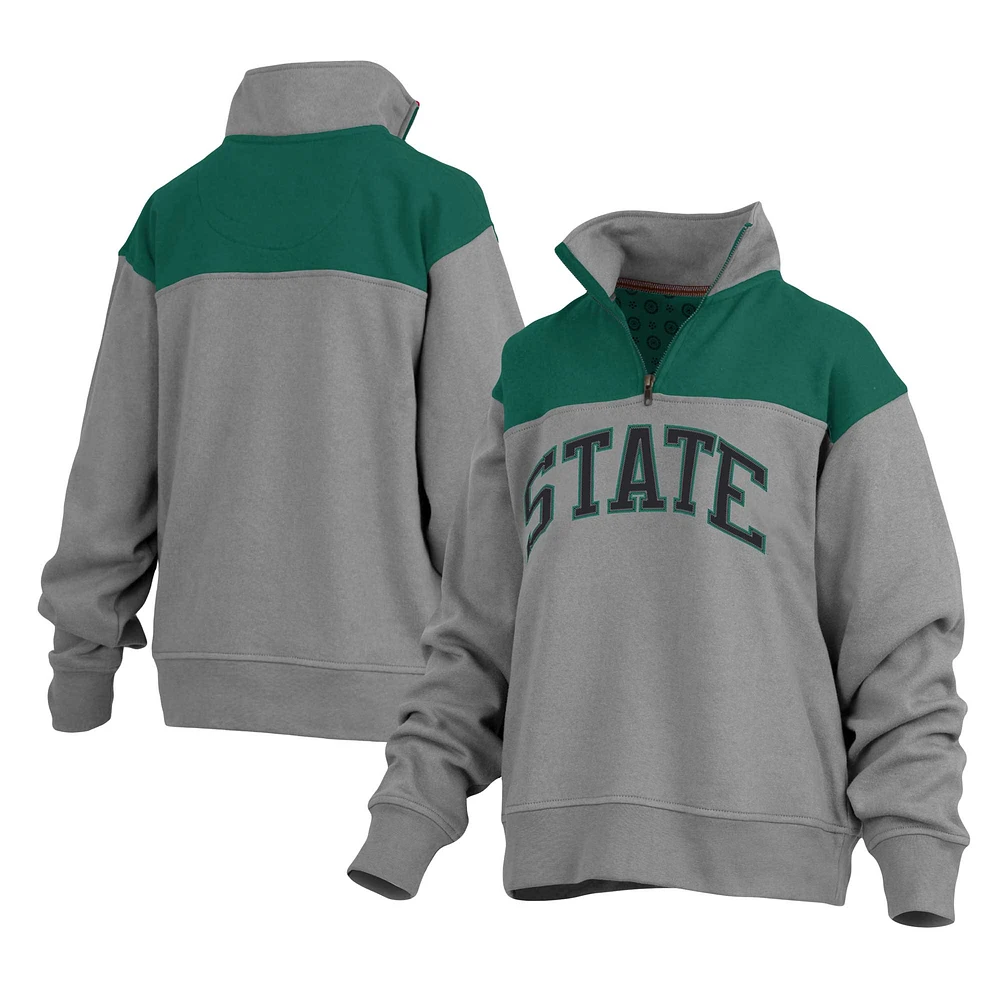 Veste grise Pressbox pour femmes Michigan State Spartans Avon en polaire à quart de zip