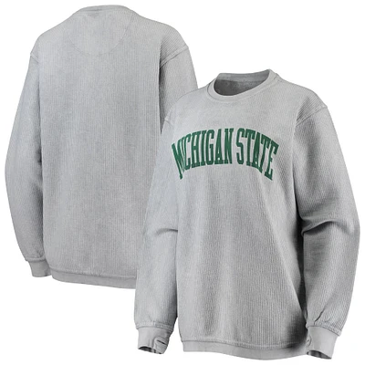 Sweat-shirt pour femme Pressbox gris Michigan State Spartans Comfy Cord Vintage Wash Basic Arch Pullover