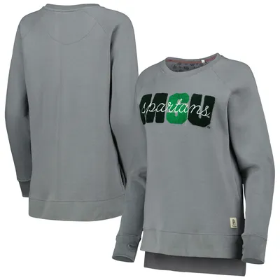 Michigan State Spartans Pressbox Women's Pinehurst Chenille Raglan Pullover Sweatshirt - Gray