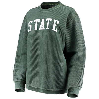 Sweat-shirt Pressbox pour femme vert Michigan State Spartans Comfy Cord Vintage Wash Basic Arch Pullover