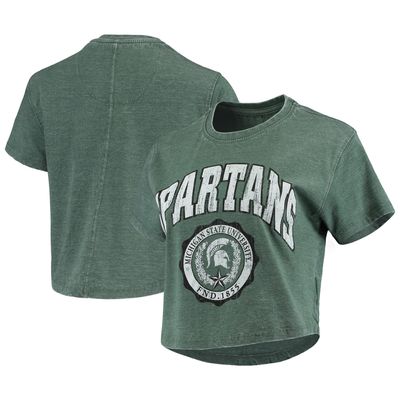 Women's Pressbox Green Michigan State Spartans Edith Vintage Burnout Crop T-Shirt