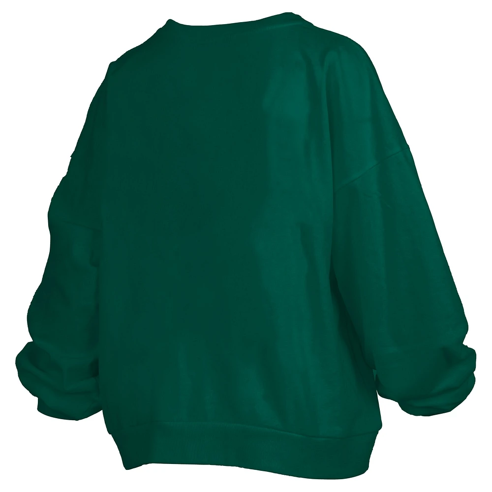 Women's Pressbox Green Michigan State Spartans Janise Arch Over Logo Waist Length Oversized Pullover Sweatshirt